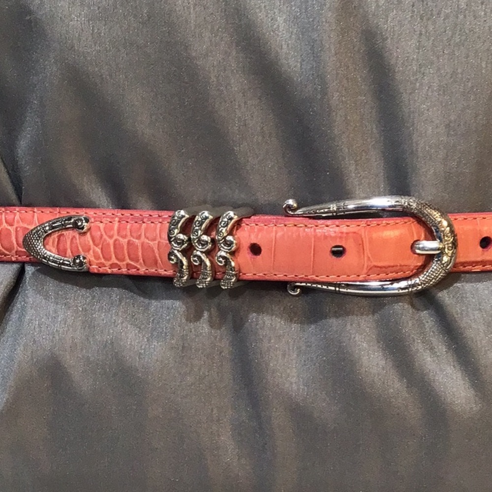 Pink croc embossed belt w/ silver tone hardware
